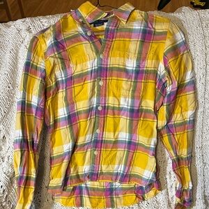 Ralph Lauren Yellow and Pink Plaid Kids Button Down Shirt